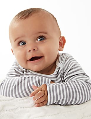 Pure Cotton Striped Teddy Bear Bodysuit (7lbs - 12 Mths)