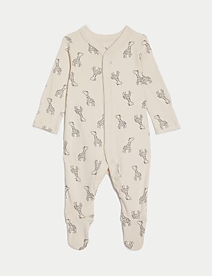 3pk Pure Cotton Giraffe & Striped Sleepsuits (5lbs-3 Yrs)