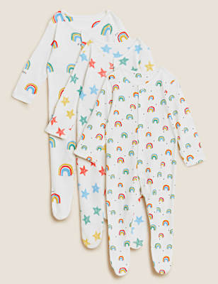 3pk Pure Cotton Printed Sleepsuits