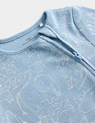 3pk Cotton Rich Ribbed Safari Sleepsuits (6½lbs-3 Yrs)