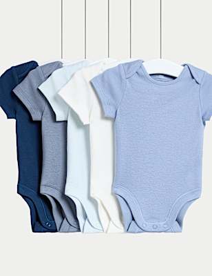 5pk Pure Cotton Plain Short Sleeve Bodysuits (0-3 Yrs)