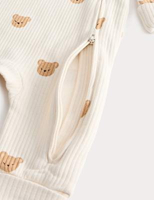 Cotton Blend Bear Cosy Rib Sleepsuits (0-3 Yrs)