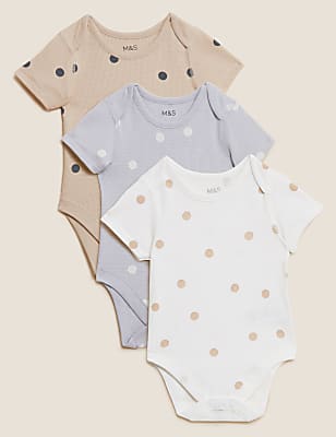 3pk Pure Cotton Spot Print Bodysuits (6&frac12;lbs-3 Yrs)
