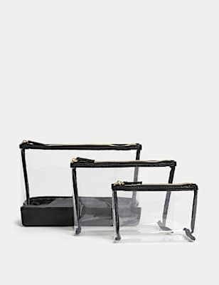 3 Piece Clear Makeup Bag Set