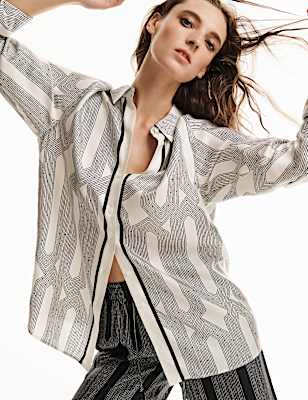 Pure Silk Printed Relaxed Long Sleeve Shirt