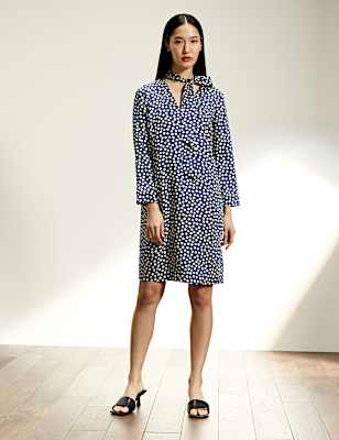 Polka Dot Tie Neck Mini Shift Dress