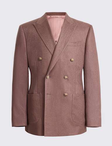 Slim Fit Pure Linen Double Breasted Blazer.