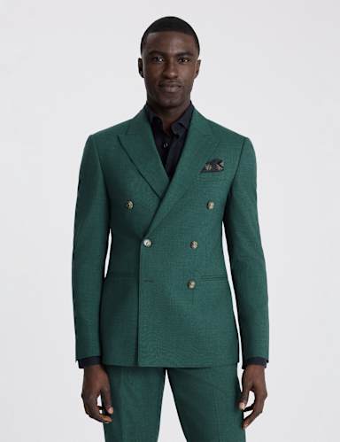 Slim Fit Wool Blend Double Breasted Blazer.