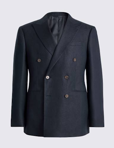 Tailored Fit Pure Linen Double Breasted Suit Jacket.