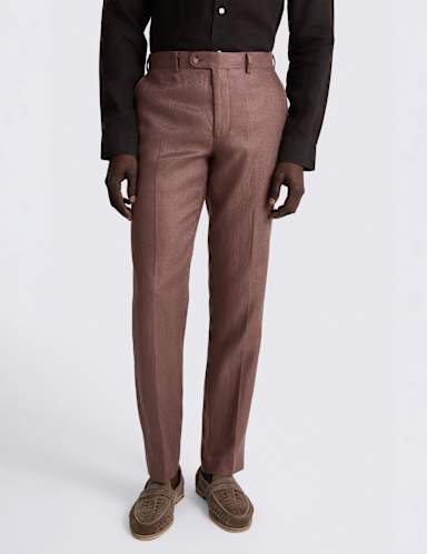 Slim Fit Pure Linen Twill Suit Trousers.