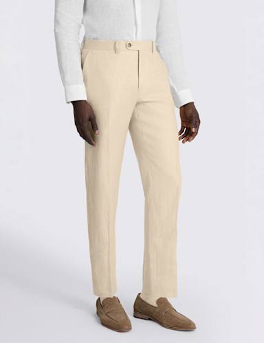 Tailored Fit Pure Linen Twill Suit Trousers.