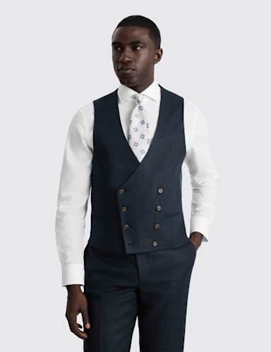 Slim Fit Pure Linen Twill Waistcoat.