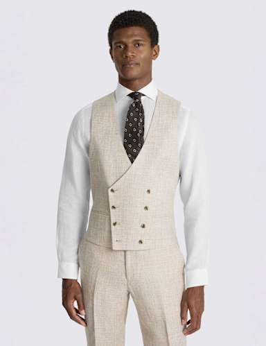 Slim Fit Pure Linen Double Breasted Waistcoat.