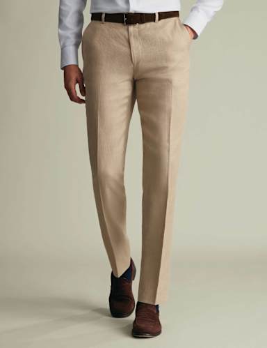 Slim Fit Pure Linen Flat Front Trousers.