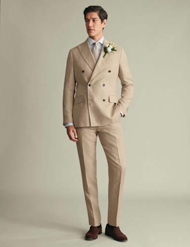 Slim Fit Pure Linen Double Breasted Suit Jacket.
