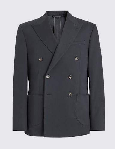 Slim Fit Cotton Rich Double Breasted Suit Jacket.