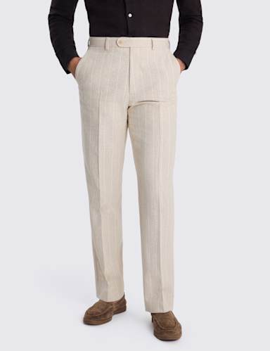 Relaxed Fit Linen Rich Striped Suit Trousers.