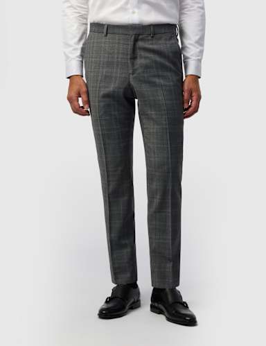 Tailored Fit Wool Blend Check Suit Trousers.