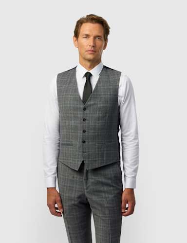 Tailored Fit Wool Blend Check Waistcoat.