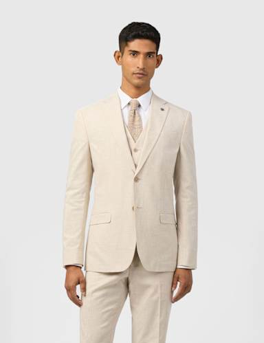 Slim Fit Linen Blend Check Suit Jacket.
