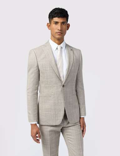 Slim Fit Wool Blend Check Suit Jacket.
