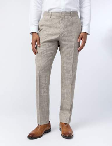 Slim Fit Wool Blend Flat Front Trousers.