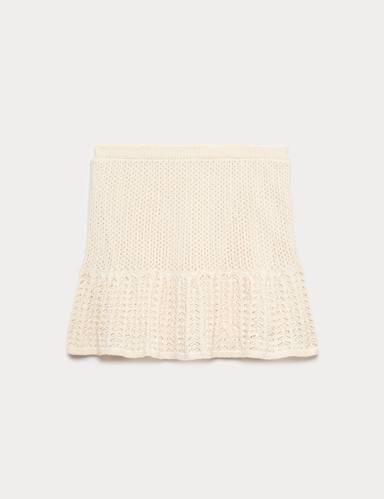 Cotton-Blend Textured Mini Knitted Skirt.