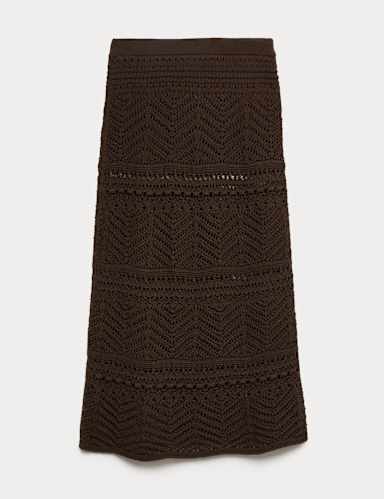 Cotton Rich Pointelle Knitted Maxi Skirt.