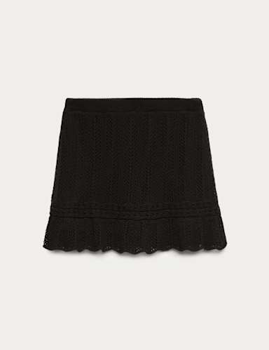 Cotton Rich Pointelle Knitted Mini Skirt.