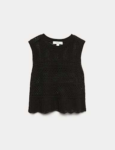 Cotton Rich Pointelle Knitted Vest.
