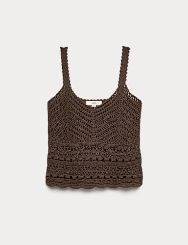 Cotton Rich Pointelle Scallop Edge Knitted Vest.