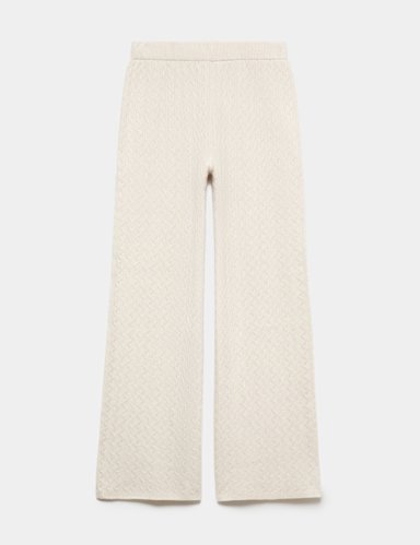 Cable Knit High Waisted Wide Leg Knitted Trousers.