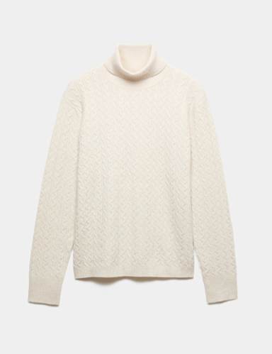 Cable Knit Roll Neck Relaxed Fit Jumper.