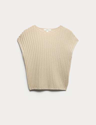 Sparkly Ribbed Crew Neck Knitted Top.