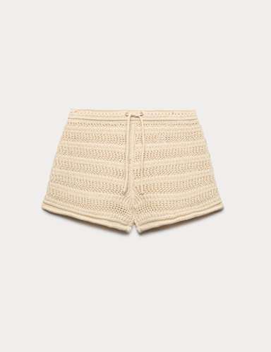 Cotton Blend Tie Front Knitted Shorts.