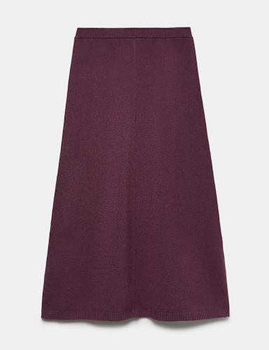 High Waisted Knitted Midi A Line Skirt.