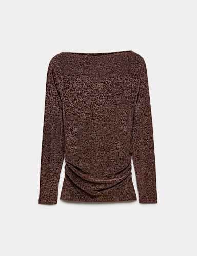 Sparkly Draped Slash Neck Regular Fit Top.