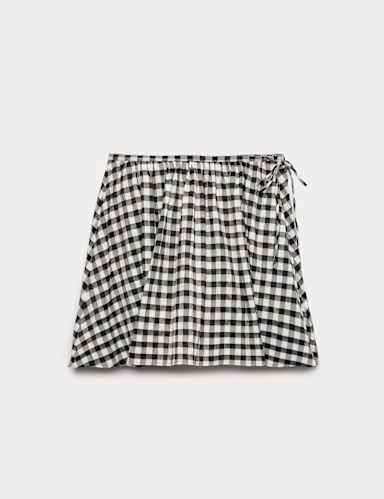 Cotton Blend Gingham Mini Circle Skirt.