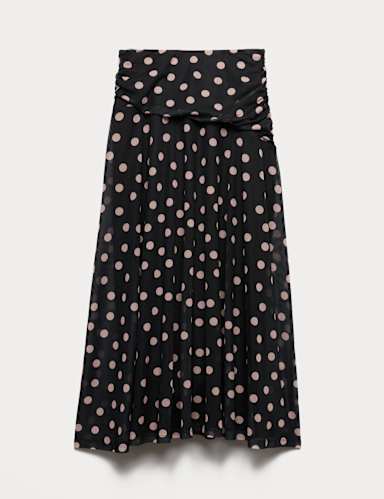 Mesh Polka Dot Midi A-Line Skirt.