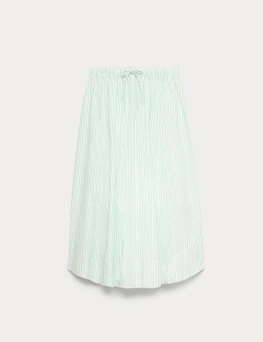 Pure Cotton Striped Midi Circle Skirt.