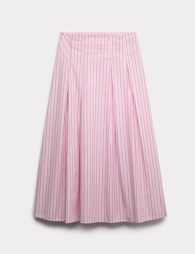 Pure Cotton Striped Midi Circle Skirt.