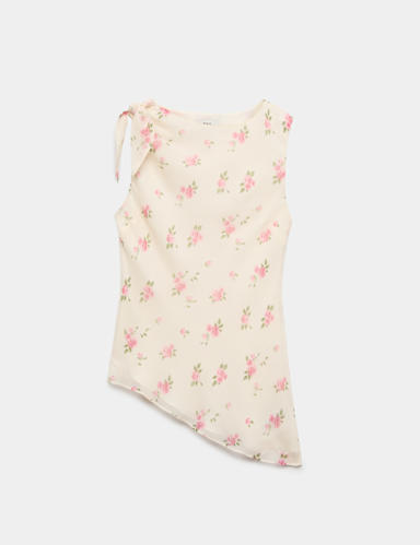 Floral Asymmetrical Knot Top.