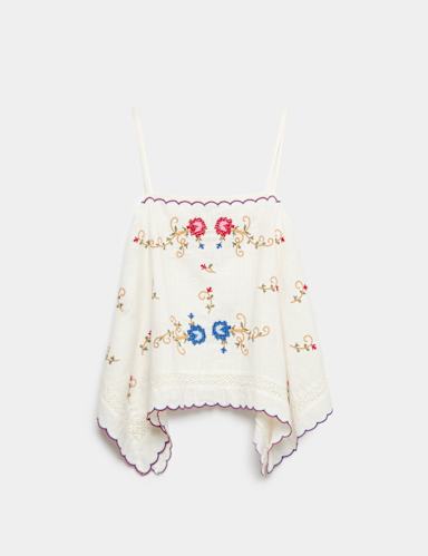 Pure Cotton Boho Embroidered Cami Top.