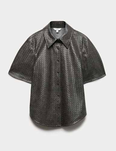 Faux Leather Woven Effect Shirt.
