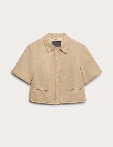 Flax Linen Frayed Edge Cropped Blazer.