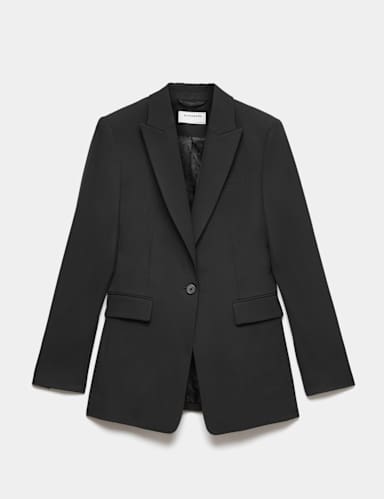 Pure Wool Tailored Single-Breasted Blazer.