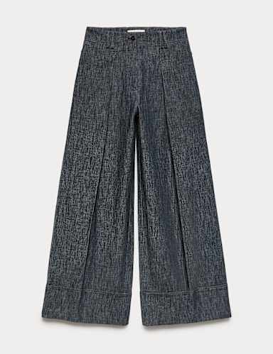 Linen Rich Cuffed Wide Leg Trousers.
