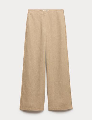 Flax Linen Frayed Edge Trousers.