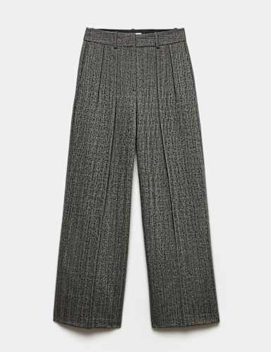Pure Wool Herringbone Wide Leg Trousers.