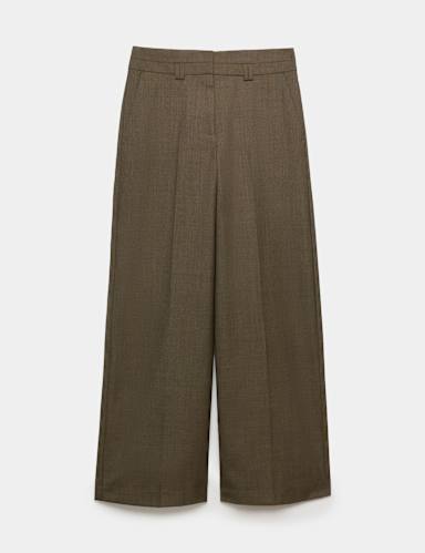 Wool Blend Tailored Wide Leg Trousers.